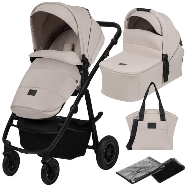 Passeggino Lionelo Amber Plus 2In1, Set Con Seduta Sportiva, Navicella Fissa, Borsa, Zanzariera, Parapioggia - Beige-image
