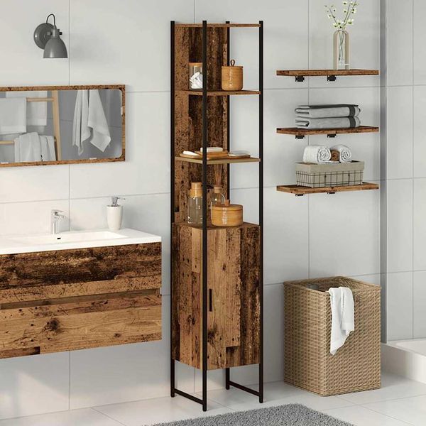 Vidaxl Mobile Da Bagno In Legno Recuperato 33 X 33 X 185,5 Cm Materiale A Base Di Legno-image