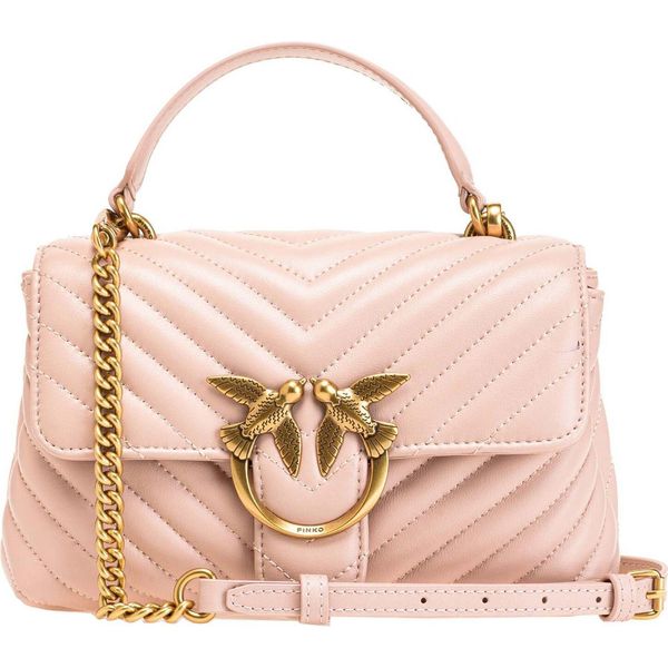 Pinko Borsetta Borsa A Tracolla Love Lady Puff Mini Cl Sheep Nappa Chevron Cipria - Antique Gold Rosa Salmone-image