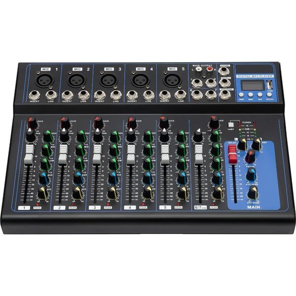 Mixer Audio Portatile A 7 Canali, Connettività Bluetooth, Qualità Audio Eccellente, Nero-image