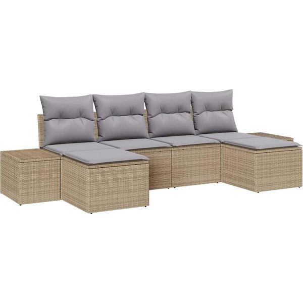 Vidaxl Set Di Divani Da Giardino Con Cuscini 4 Pezzi Poli Rattan Beige E Grigio Chiaro-image