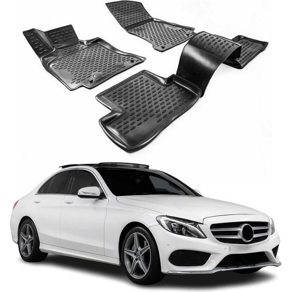 2014-2025 Mercedes Classe C W205 S205 Tappetini Tpe Nero 4 Pz-image