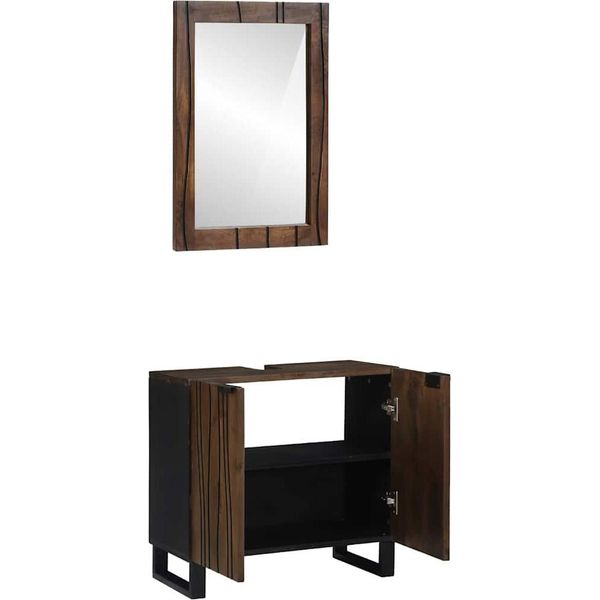 Vidaxl Set Di Mobili Da Bagno Con Scaffale 2 Pezzi Marrone Noce Legno Composito-image