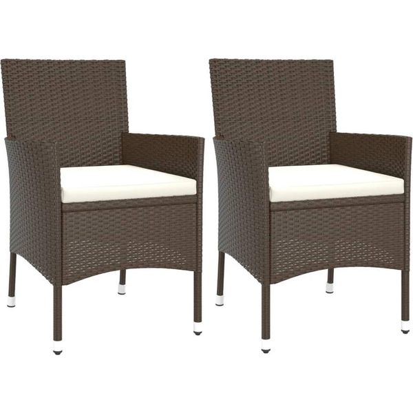 Vidaxl Sedie Da Giardino Con Cuscino 2 Pz. Poli Rattan Marrone-image