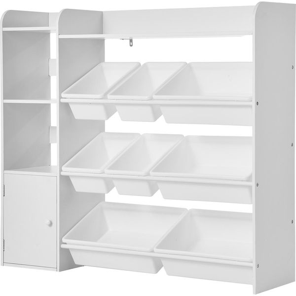 Succebuy Scaffale A 4 Livelli Con 8 Scatole Di Plastica Per Giocattoli E Libri, Bianco-image
