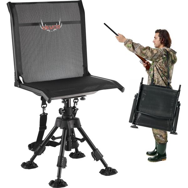 Vevor Sedia Pieghevole Da Campeggio Sedia Da Pesca Con Struttura In Acciaio, Sedia Pieghevole Da Giardino Regolabile In Altezza (Capacità Di Carico 158 Kg) Rotazione Silenziosa A 360°, 420-625 Mm (Altezza Della Seduta) Per Picnic Giardino Esterno-image