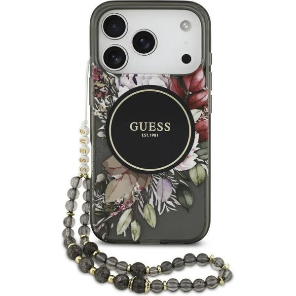 Custodia Guess Passend FüR Iphone 17 Pro Compatibile Con Magsafe GUHMP17LHFWBRCESK (Fiori Iml Con Cinturino Perlato) Nero-image