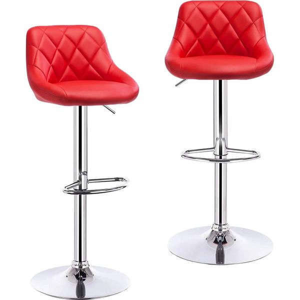 Set Di 2 Sgabelli Da Bar - Sgabello Da Bar Girevole - Altezza Regolabile 84-106 Cm - Similcuoio - Acciaio Cromato Con Poggiapiedi - 100 Kg - Rosso-image