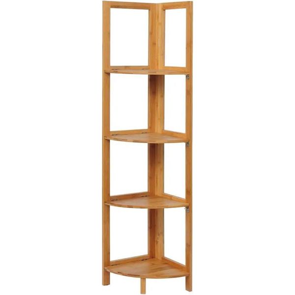 Mensola Angolare In Bambù - Mensola Da Bagno - 5 Ripiani - 27×38×120 Cm - Salvaspazio - Necessario Il Montaggio - Arancione-image
