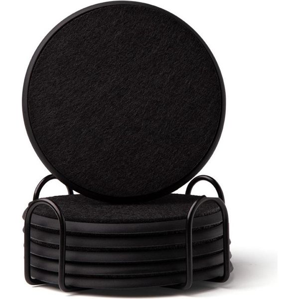 Inf Set Di 6 Sottobicchieri Rotondi In Feltro Siliconico Con Supporto - Antiscivolo Nero-image