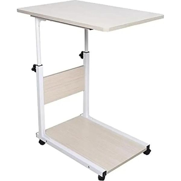 Tavolo Per Laptop Su Rotelle - Tavolo Da Letto - Regolabile In Altezza - Mobile Con 4 Ruote - Per Camera Da Letto E Soggiorno - Bianco-image