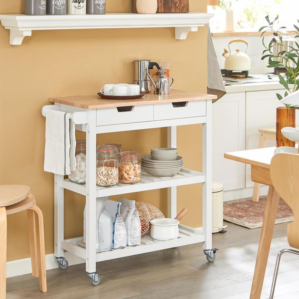Sobuy Carrello Da Cucina Con 2 Cassetti E 2 Ripiani Carrello Portavivande Carrello Rotante Armadio Da Cucina Credenza Bianca Wd Circa 85X90X39Cm FKW68-WN-image