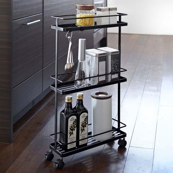 Yamazaki Home Carrello Da Cucina Con Rotelle Carrello Rotante Carrello Midway Scaffale Da Cucina In Metallo A 3 Livelli Nero 12X66X38Cm-image