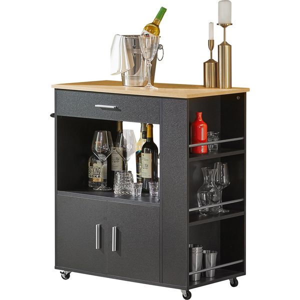 Sobuy FKW113-SCH Carrello Da Cucina Carrello Da Cucina Carrello Da Cucina Isola Da Cucina Carrello Da Cucina Carrello Da Microonde Carrello Da Cucina Nero Wd Circa: 82X88X46Cm-image