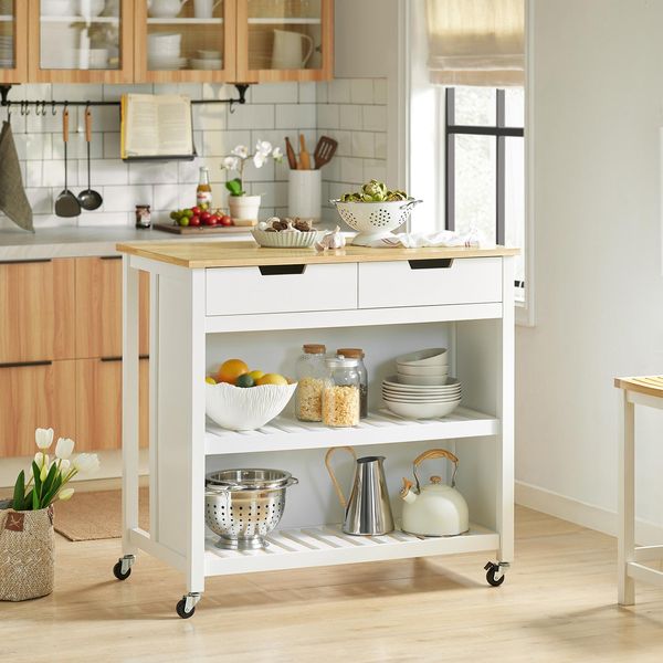Sobuy Carrello Portavivande Con Rotelle Carrello Da Cucina Con Piano Di Lavoro Carrello Rotante Scaffale Da Cucina Verticale Scaffale Da Cucina Carrello Da Cucina Con Vano Portaoggetti 98X94X58 Cm FKW74-WN-image