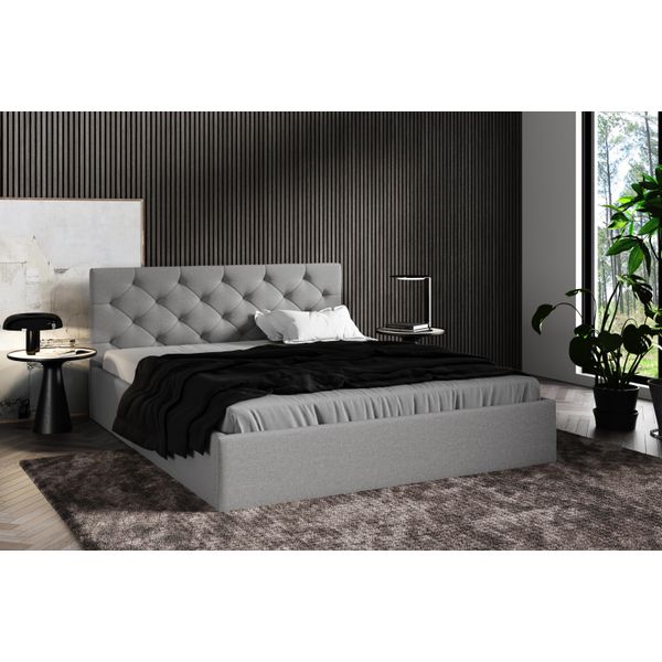 Letto Imbottito 120X200Cm Grigio Con Contenitore, Tessuto, Rete A Doghe In Metallo, Cuciture-image
