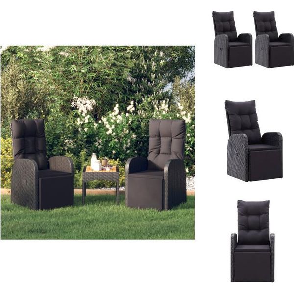 Vidaxl Sedie Da Giardino Con Cuscino 2 Pz. Regolabili In Poly Rattan Nero - Sedie Da Giardino-image