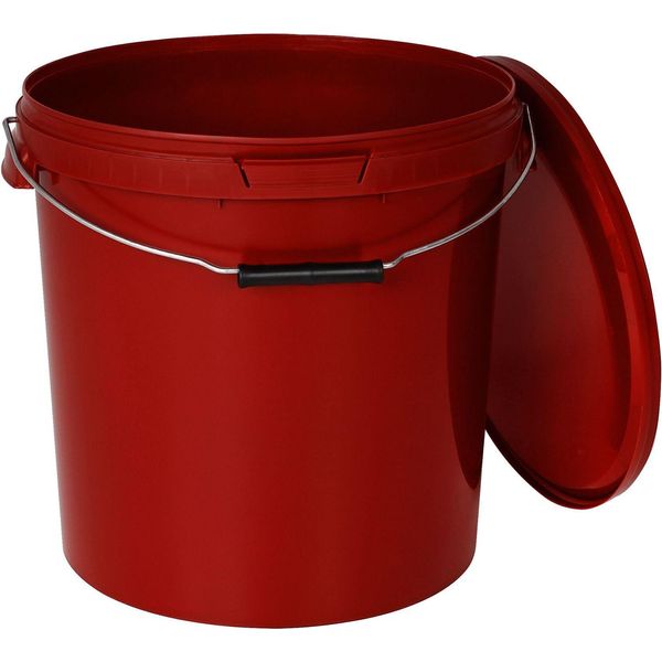 Benbow Secchio Con Coperchio 30L X100 Rosso - Sicuro Per Gli Alimenti, Robusto, Ermetico, A Prova Di Perdite, Inodore - Secchio In Plastica Con Manico - Vuoto-image