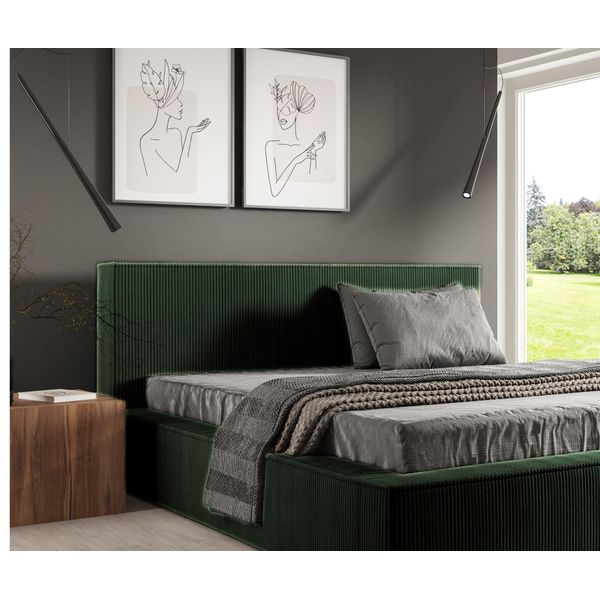 Gutto Letto Imbottito Su Misura Filo Green 200X200 In Tessuto A Coste Con Rete A Doghe In Legno Design Moderno In Colori Di Tendenza, Senza Contenitore-image