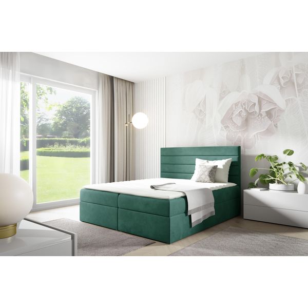 Letto A Molle Insacchettate Gutto Bella Senza Piedini - Compreso Il Materasso A Molle Insacchettate - Lusso E Comfort Combinati!!!Letto In Velluto Verde Senza Piedini!-image