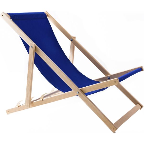 Sdraio Woodok In Legno Di Faggio Sedia Da Spiaggia Sdraio Per Spiaggia, Giardino, Balcone E Terrazza Sdraio Pieghevole Fino A 120 Kg Blu-image