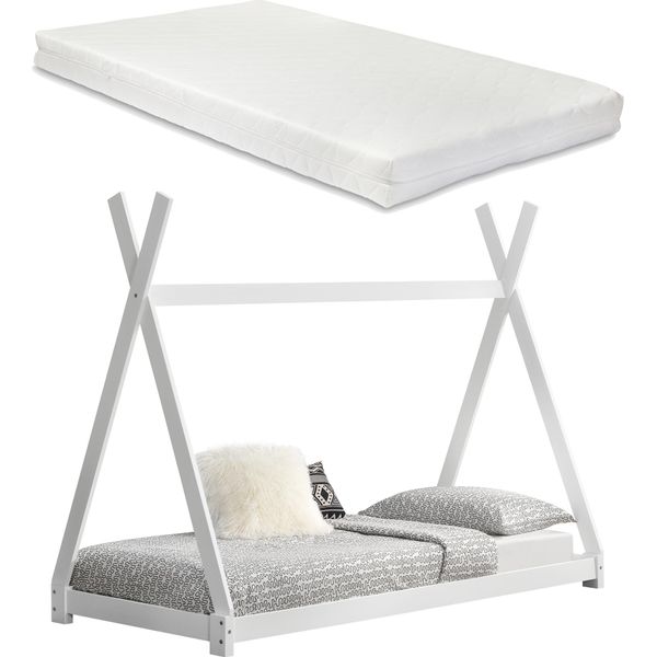 [Letto Per Bambini Con Materasso 90X200Cm Bianco Letto In Legno Di Pino Design Tipi Letto In Legno Letto Per Casa Materasso In Schiuma Fredda Oeko-Tex Standard 100 Adatto A Chi Soffre Di Allergie Traspirante-image