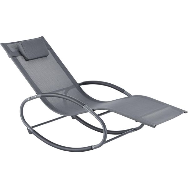 Lettino A Dondolo Almaluez 153 X 63 X 80,5 Cm Lettino Prendisole Fino A 120 Kg Lettino Relax Con Cuscino Per La Testa Grigio Scuro-image