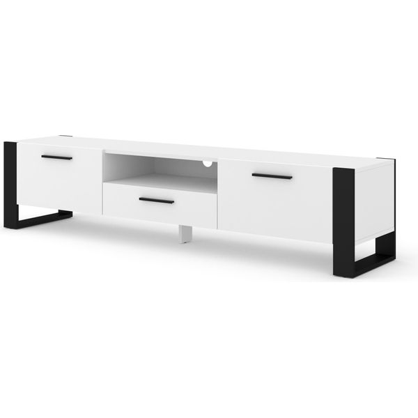 Porta Tv Nuka 200 Cm Mobile Basso Tavolo Tv Credenza Cassettiera Tavolo Hi-Fi Bianco-image
