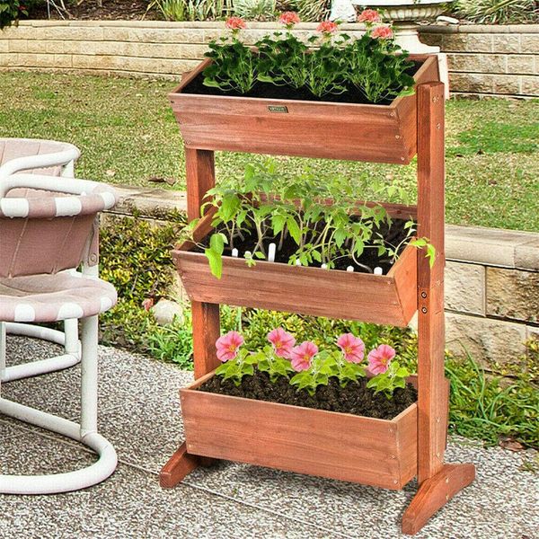 Wisfor Fioriera Verticale Fioriera A 3 Livelli Fioriera Letto Rialzato Erbe Ortaggi Fiori Fioriera In Legno-image