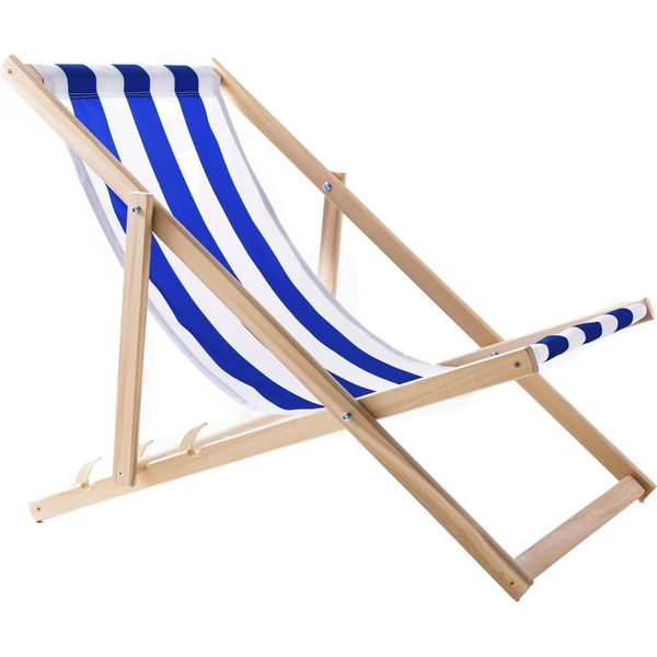 Sdraio Woodok In Legno Di Faggio Sedia Da Spiaggia Sdraio Per Spiaggia, Giardino, Balcone E Terrazza Sdraio Pieghevole Fino A 120 Kg Blu/Bianco-image
