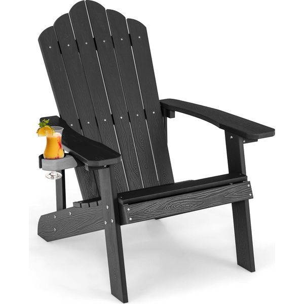 Costway Sedia Adirondack Con Portabicchieri, Sedia Da Giardino Resistente Alle Intemperie, Poltrona Da Giardino In Plastica, Sedia Da Esterno Per Giardino, Terrazza, Portata 170 Kg (Nero)-image