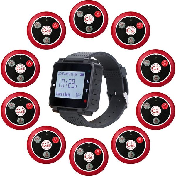 Retekess T128-T117 Sistema Cercapersone Senza Fili, Sistema Cercapersone Con Tre Modalità Di Promemoria, 1 Ricevitore Orologio E 10 Pulsanti Di Chiamata Clienti Per Bar, Hotel, Cliniche, Negozi Di Veterinaria-image