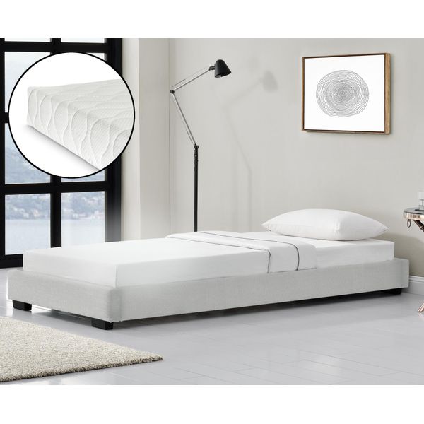 Letto In Ecopelle Letto Imbottito Con Materasso In Schiuma Fredda E Rete A Doghe 90X200 Cm Letto Singolo In Ecopelle Con Materasso ÖKO-TEX Standard 100 Letto Giovanile In Ecopelle In Bianco Corium-image