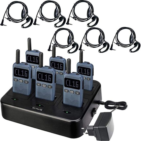 Retevis RB619 Radio Ricetrasmittente Con Auricolare Radio Con Caricatore A 6 Vie Chiamata A Distanza 1650Mah Vox PMR446 Licenza Gratuita Per Scuola Hotel Museo (Confezione Da 6, Blu Navy)-image