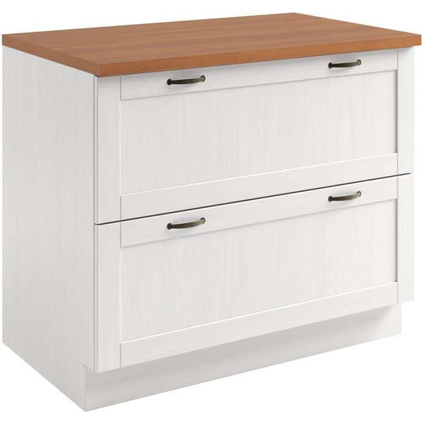 Unterschrank Home Affaire "Teramo", Weiß, Honig, B:100Cm H:85Cm T:60Cm, Massivholz, SchräNke, Unterschrank, Breite 100 Cm, 2 SchubkäSten-image