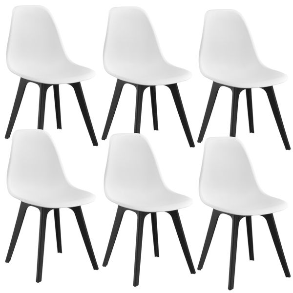 [6X Sedia Di Design 83 X 54 X 48Cm Sedia Da Sala Da Pranzo Bianca E Nera In Plastica In Stile Scandinavo Con Protezione Per Il Pavimento-image