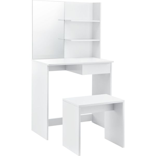[Tavolino Da Toilette Con Specchio E Sgabello Tavolino Da Toilette Cosmetici Bianco-image