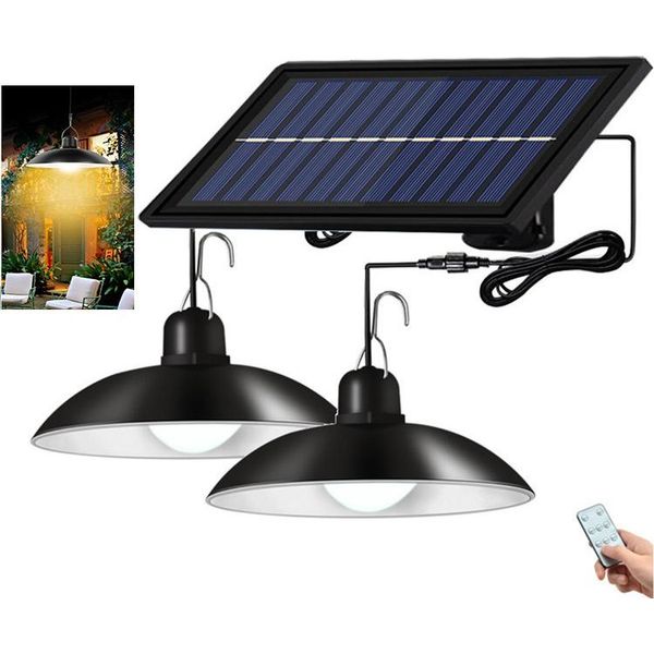 Lampada Solare Da Esterno Luce A Sospensione Solare IP65 Lampada A Sospensione Da Giardino Impermeabile Con 2 Lampade E Telecomando, Bianco Caldo-image