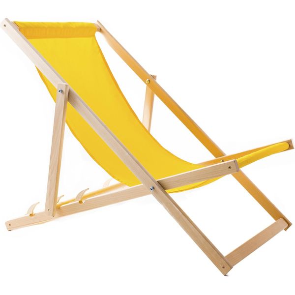 Sdraio Woodok In Legno Di Faggio Sedia Da Spiaggia Sdraio Per Spiaggia, Giardino, Balcone E Terrazza Sdraio Pieghevole Fino A 120 Kg Giallo-image