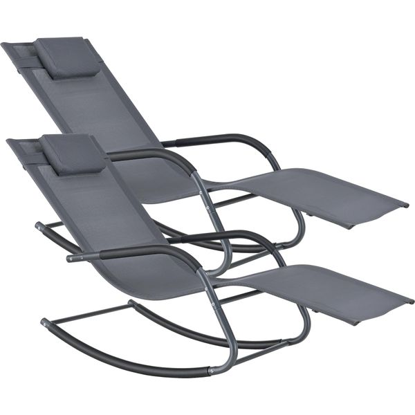Lettino A Dondolo Caracena Set Di 2 147X63X89Cm Lettino Da Sole Fino A 120Kg Lettino A Dondolo Grigio Scuro-image