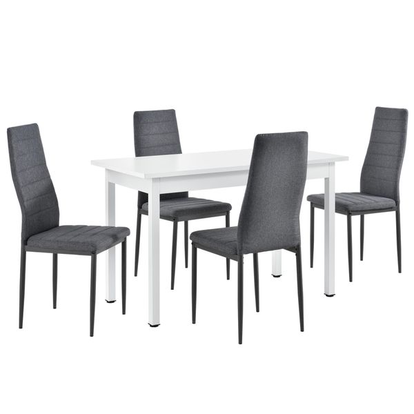 [Set Da Pranzo Con 4 Sedie 120X60Cm Tavolo Da Cucina In Bianco Con Poltrone Di Design Tavolo Da Sala Da Pranzo Con Set Di 4 Sedie Imbottite-image