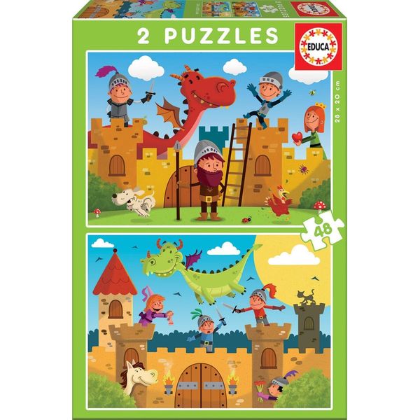 Educa 17151, Draghi E Cavalieri, Puzzle Da 2X48 Pezzi Per Bambini Dai 4 Anni In Su-image