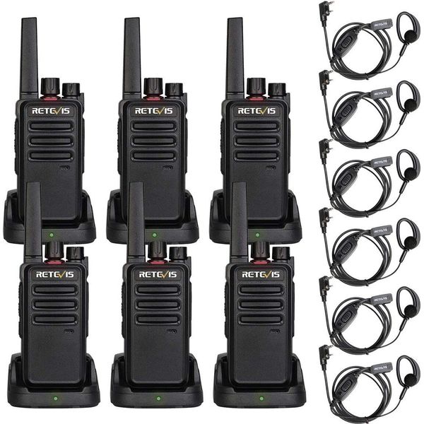 Retevis RT668 Walkie Talkie Con Auricolare, Radio Senza Licenza PMR446, Walkie Talkie Ricaricabile A Lunga Portata, Radio Portatile Per Sicurezza, Ristoranti E Hotel (Nero, 6 Pezzi)-image