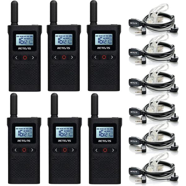 Retevis RB628 Radio Con Auricolare, Set Radio Ricaricabile, PMR446 Senza Licenza 16 Canali, 1500Mah, Vox, Schermo Lcd, Walkie-Talkie Per Scuola, Parchi Giochi, Cantina (6 Pezzi, Nero)-image