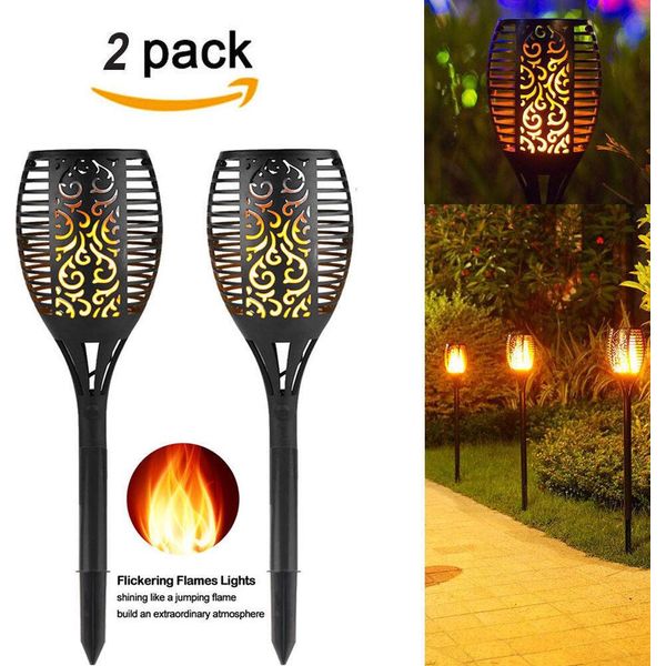 2 Pezzi Fiamma Torce Da Giardino IP65 Impermeabile Fiamma Solare Torce Luci Solari Con Fiamme Realistiche Automatico On / Off Luci Di Decorazione Giardino All'aperto-image