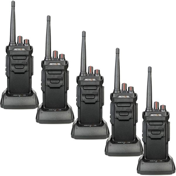 Radio Retevis RT648, Radio Portatili IP67 Con Caricabatterie Usb, Walkie Talkie Senza Licenza PMR446 Con Batteria Da 1200 Mah, Allarme Di Emergenza, Vox, Squelch, Ctcss / Dcs, Per La Scuola, Lo Sci, L'emergenza ( 5 Pezzi, Nero)-image