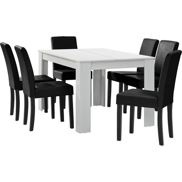 [Tavolo Da Pranzo Bianco Opaco Con 6 Sedie Imbottite In Pelle Finta Nera 140X90 Set Da Pranzo Sala Da Pranzo-image