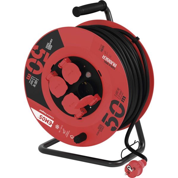 Avvolgicavo Professionale Emos IP44, Cavo Da 50 M Con 4 Prese A Terra, Gomma Da 1,5 Mm2, Per Uso Esterno, P08250-image