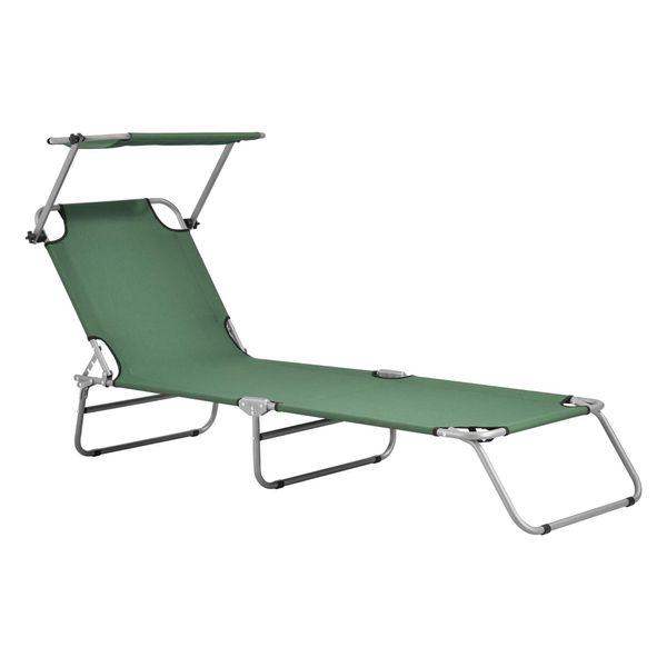 In And Outdoormatch Lettino Ayla - Con Tettuccio - 186X55X24 Cm - Verde Scuro - Tettuccio Regolabile-image