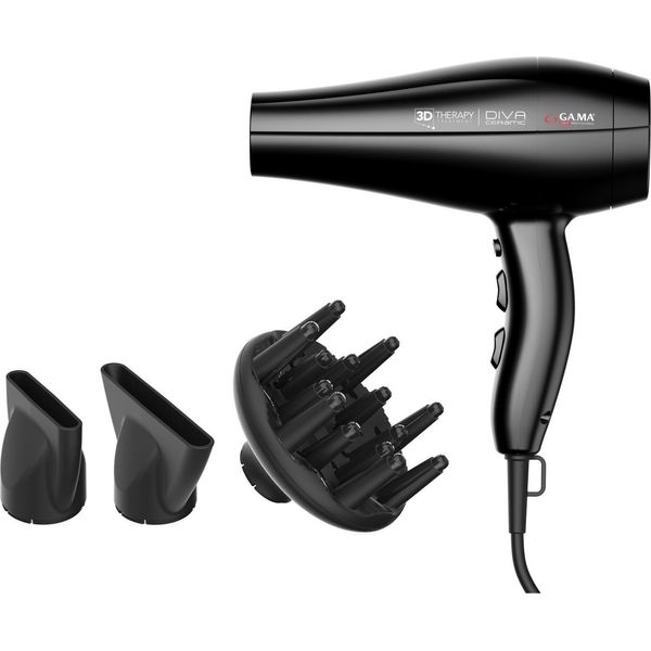 Ga.Ma Phon Diva Ceramic Ion, 2300 W, Tecnologia Agli Ioni, Componenti Interni In Vetroceramica, Anti Crespo, Per Capelli Sani E Look Duraturi, Motore Ac A Lunga Durata, 6 Combinazioni Di Temperatura E Velocità, Pulsante Aria Fredda, Include 2 Bocchettee 1...-image